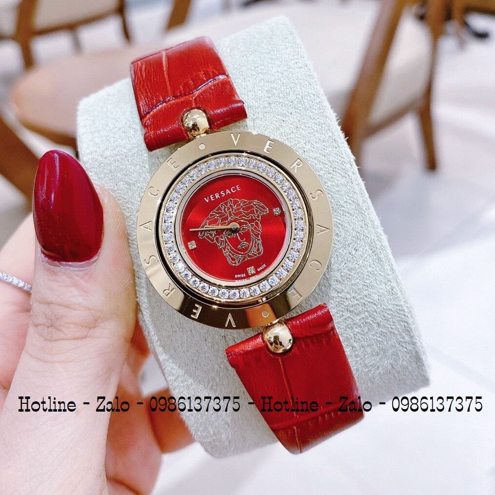 Đồng Hồ Versace Eon Nữ Dây Da Đỏ Gold Mặt Xoay 34mm