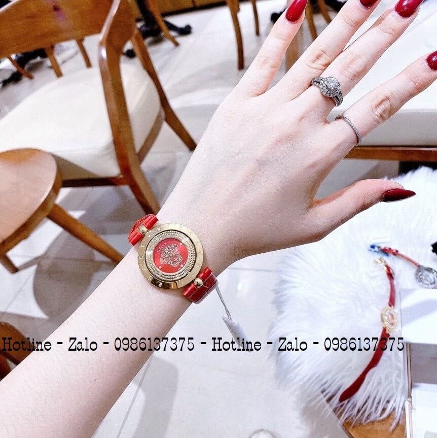 Đồng Hồ Versace Eon Nữ Dây Da Đỏ Gold Mặt Xoay 34mm