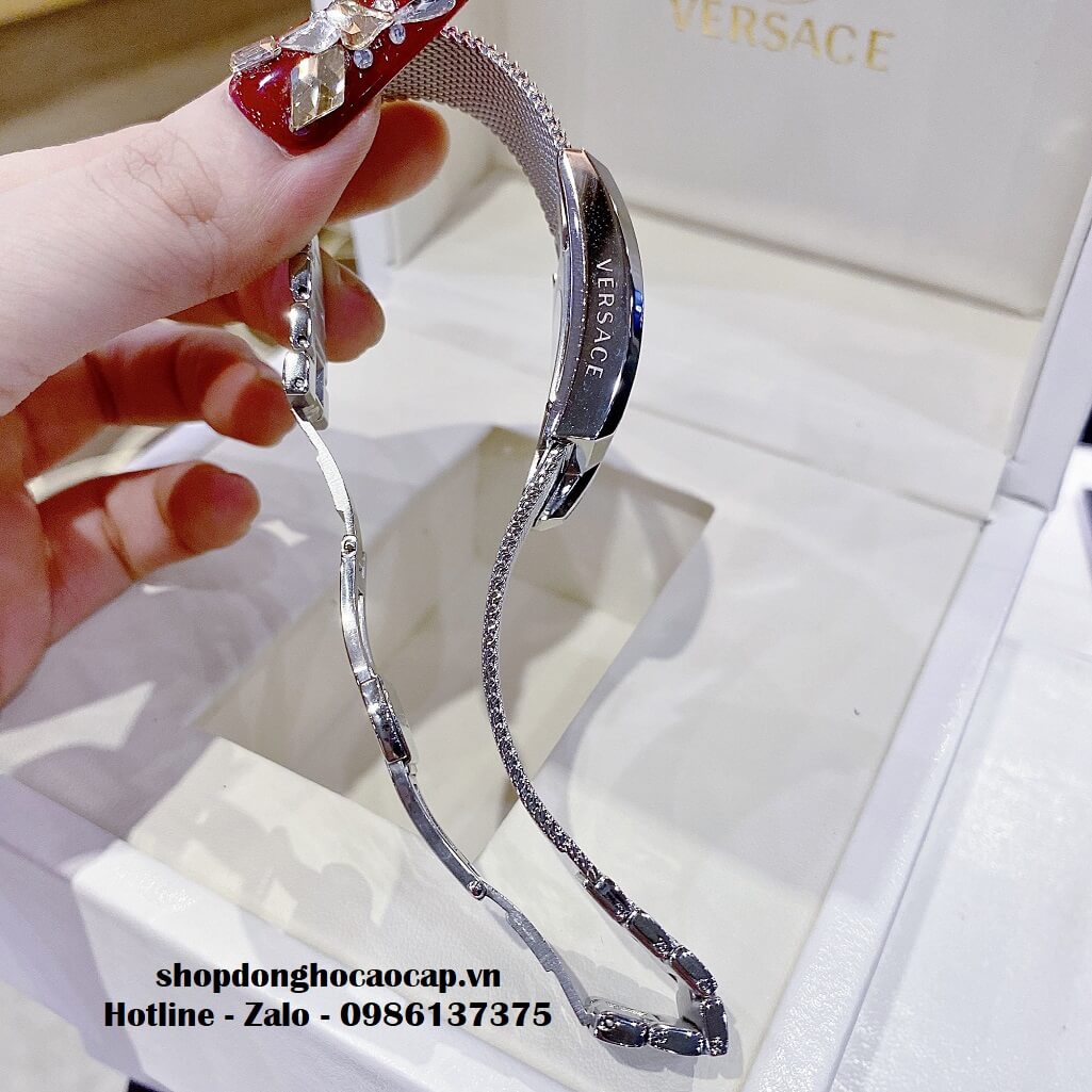 Đồng Hồ Nữ Versace Greca Icon Bạc Mặt Trắng Đính Đá 39x21mm