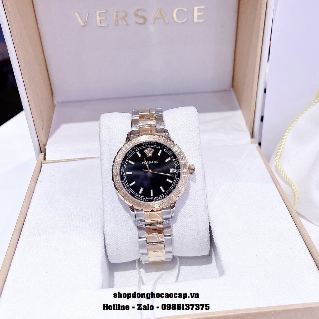 Đồng Hồ Nữ Versace Hellenyium Dây Thép Demi Rose Mặt Đen 35mm