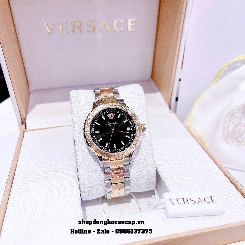 Đồng Hồ Nữ Versace Hellenyium Dây Thép Demi Rose Mặt Đen 35mm