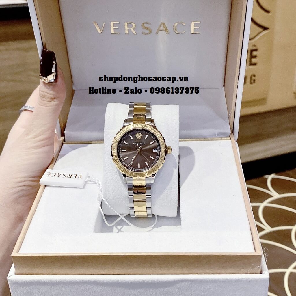 Đồng Hồ Nữ Versace Hellenyium Dây Thép Demi Rose Mặt Nâu 35mm