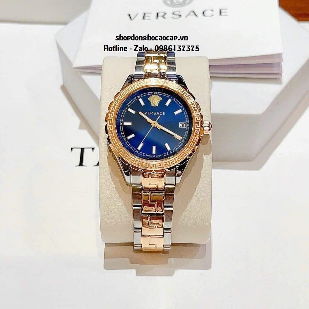 Đồng Hồ Nữ Versace Hellenyium Dây Thép Demi Vàng Mặt Xanh 35mm