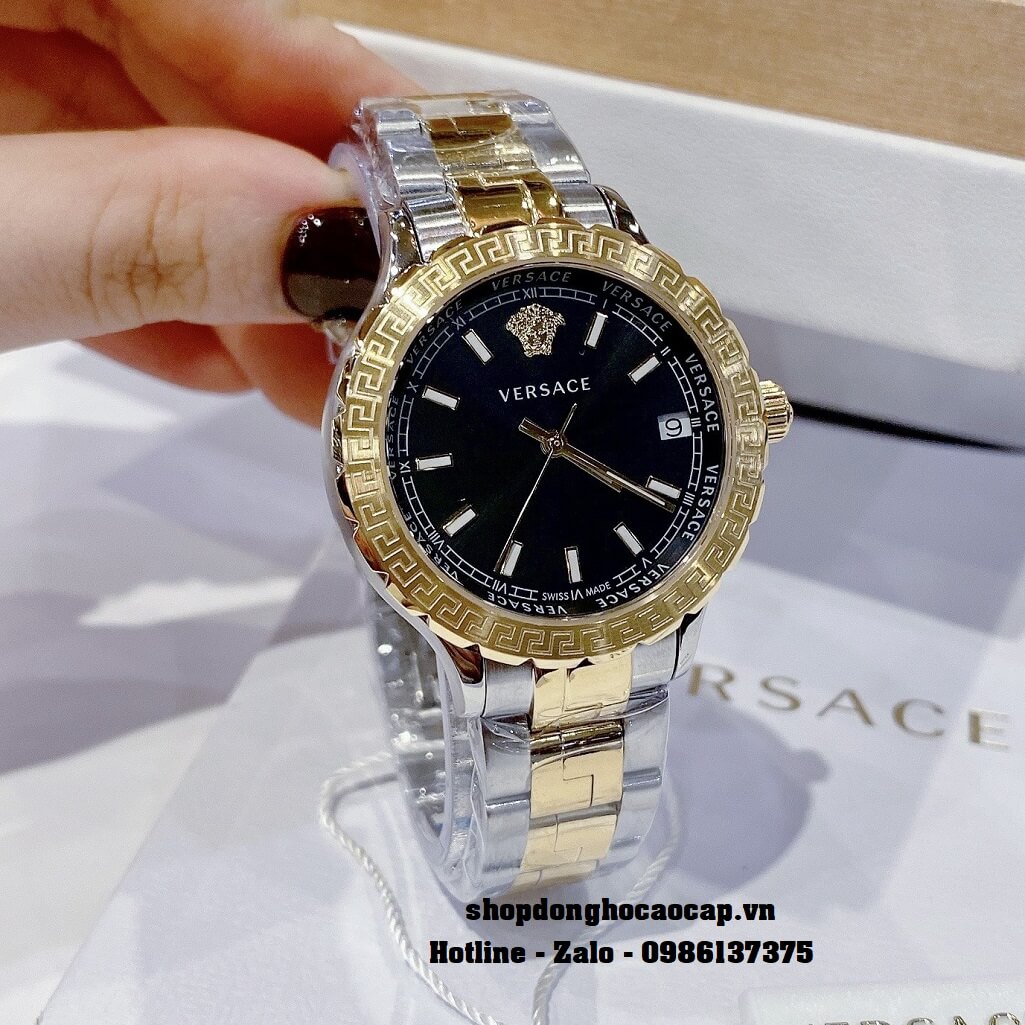 Đồng Hồ Nữ Versace Hellenyium Dây Thép Demi Vàng Mặt Đen 35mm