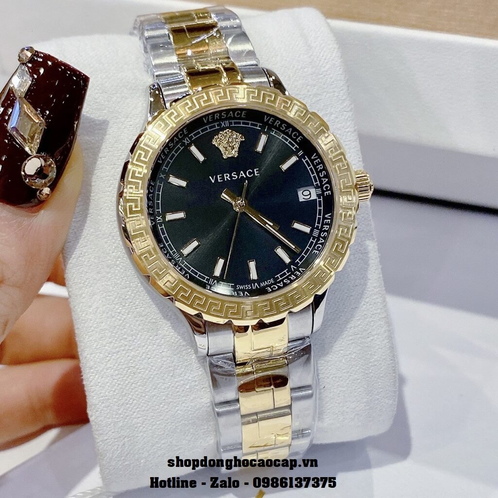 Đồng Hồ Nữ Versace Hellenyium Dây Thép Demi Vàng Mặt Đen 35mm