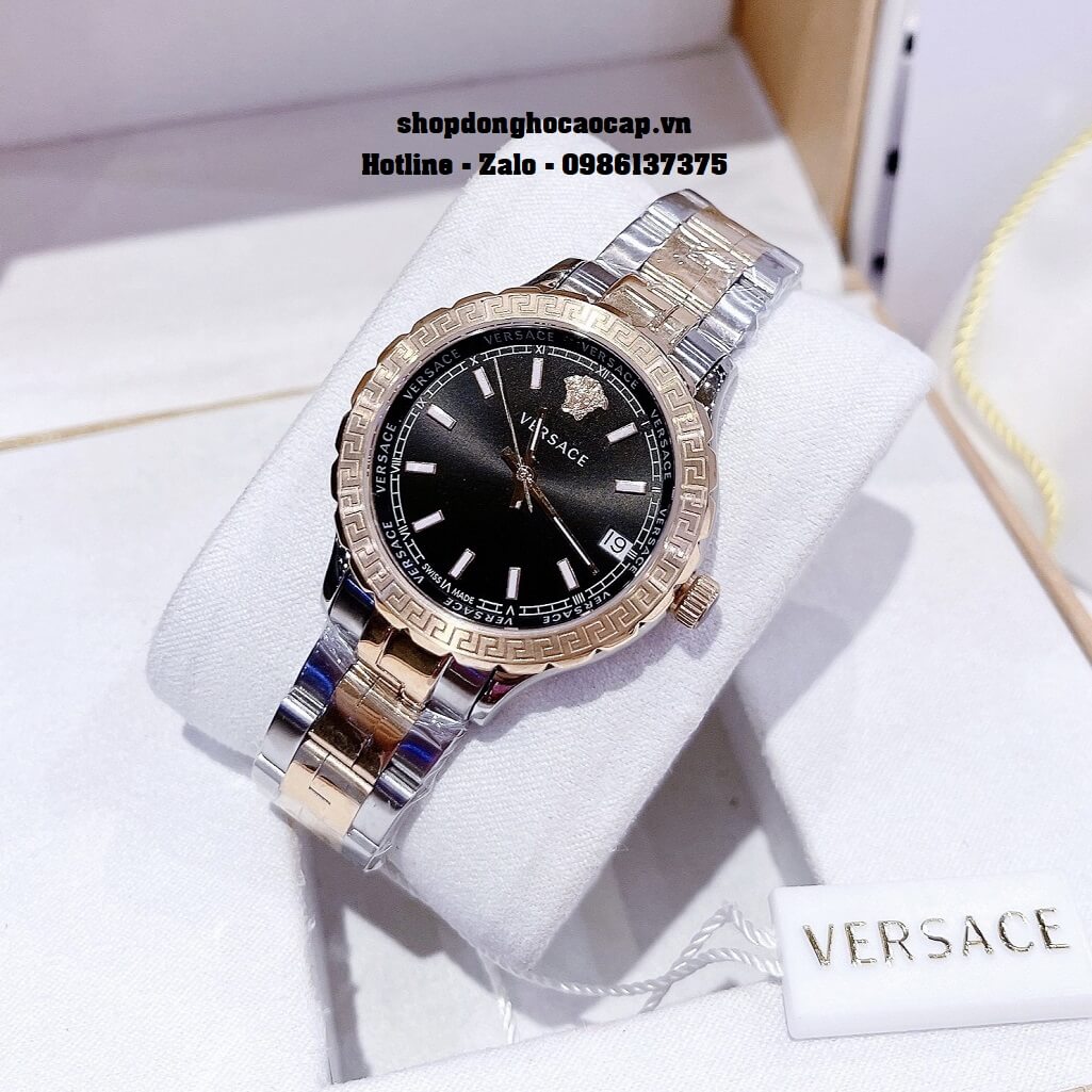 Đồng Hồ Nữ Versace Hellenyium Dây Thép Demi Rose Mặt Đen 35mm