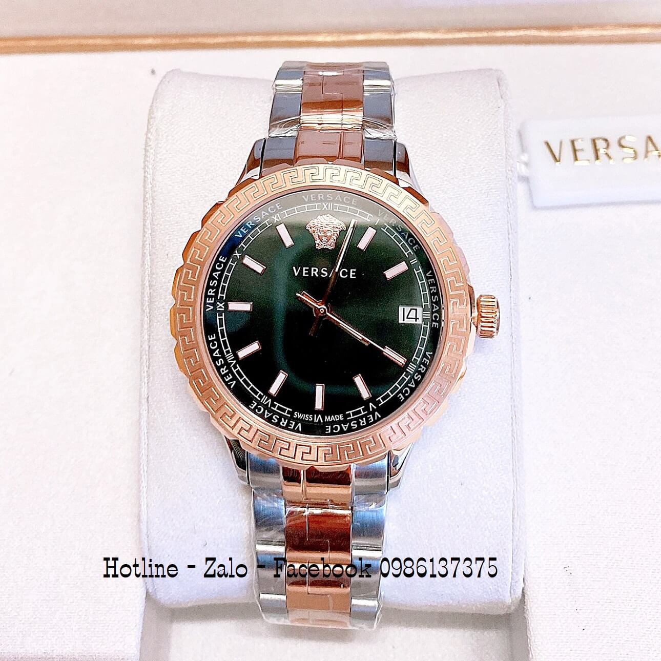 Đồng Hồ Versace Hellenyium Nữ Demi Vàng Hồng Mặt Đen 35mm