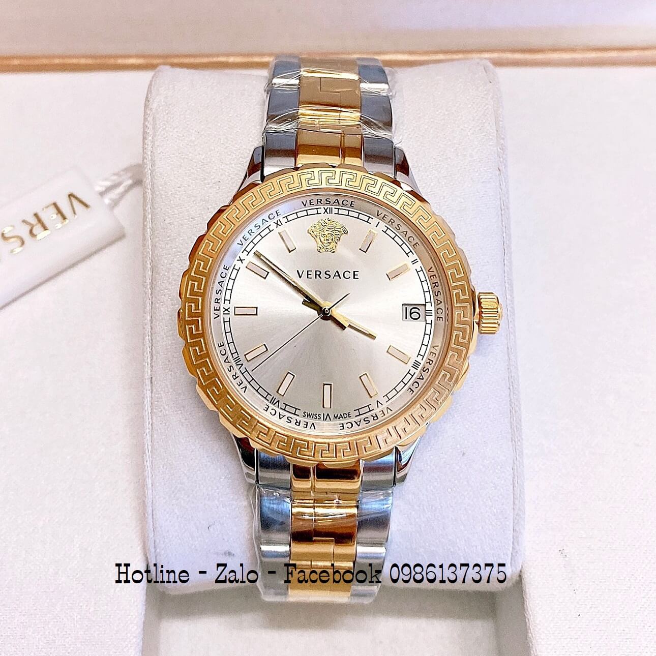 Đồng Hồ Versace Hellenyium Nữ Demi Vàng Mặt Trắng 35mm