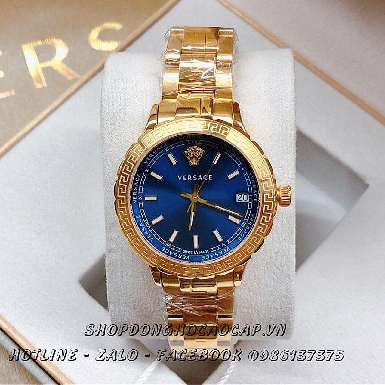 Đồng Hồ Versace Hellenyium Vàng Mặt Xanh Thủy 35mm