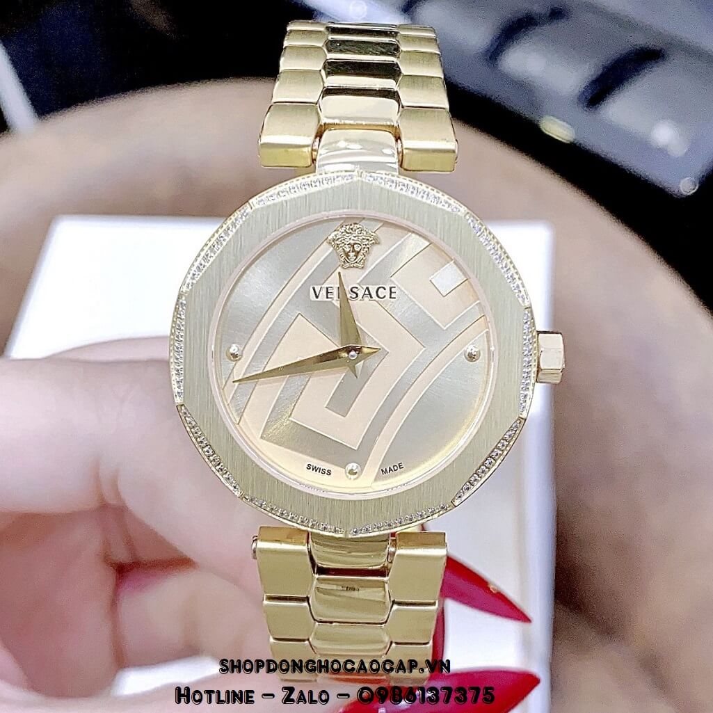 Đồng Hồ Nữ Versace Idyia Máy Thụy Sỹ Dây Kim Loại Vàng Mặt Vàng 35mm