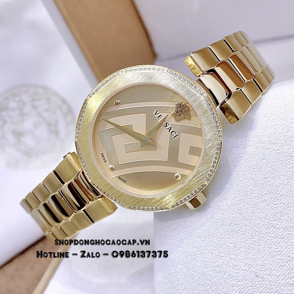 Đồng Hồ Nữ Versace Idyia Máy Thụy Sỹ Dây Kim Loại Vàng Mặt Vàng 35mm