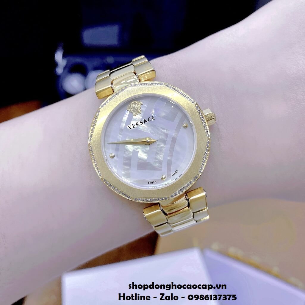 Đồng Hồ Nữ Versace Idyia Máy Thụy Sỹ Dây Kim Loại Vàng Mặt Trắng 35mm