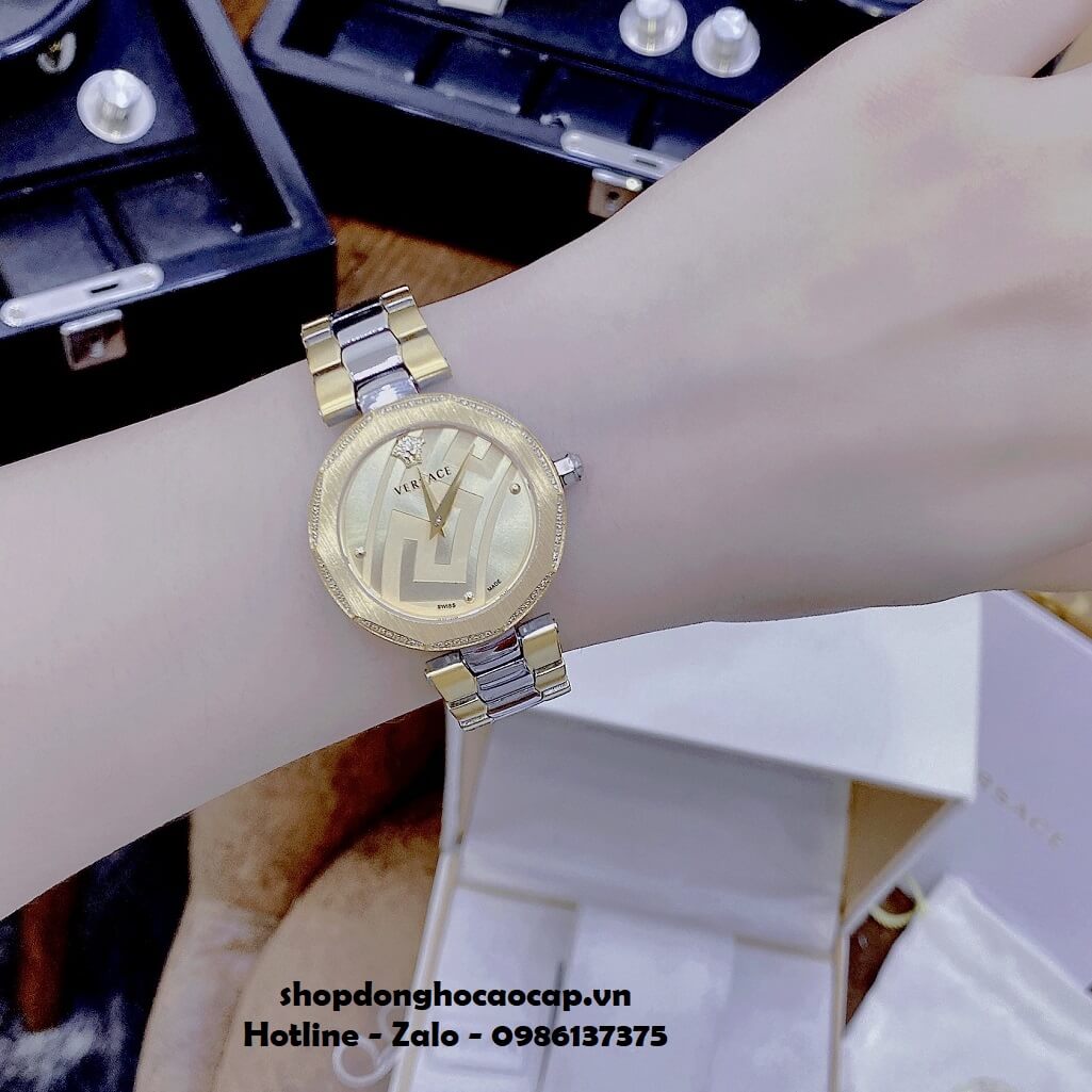 Đồng Hồ Nữ Versace Idyia Máy Thụy Sỹ Dây Demi Vàng Mặt Vàng 35mm