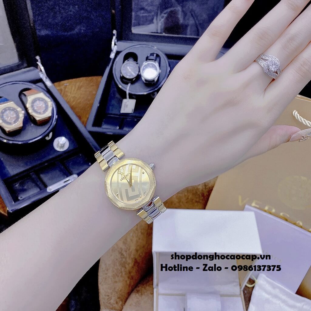 Đồng Hồ Nữ Versace Idyia Máy Thụy Sỹ Dây Demi Vàng Mặt Vàng 35mm
