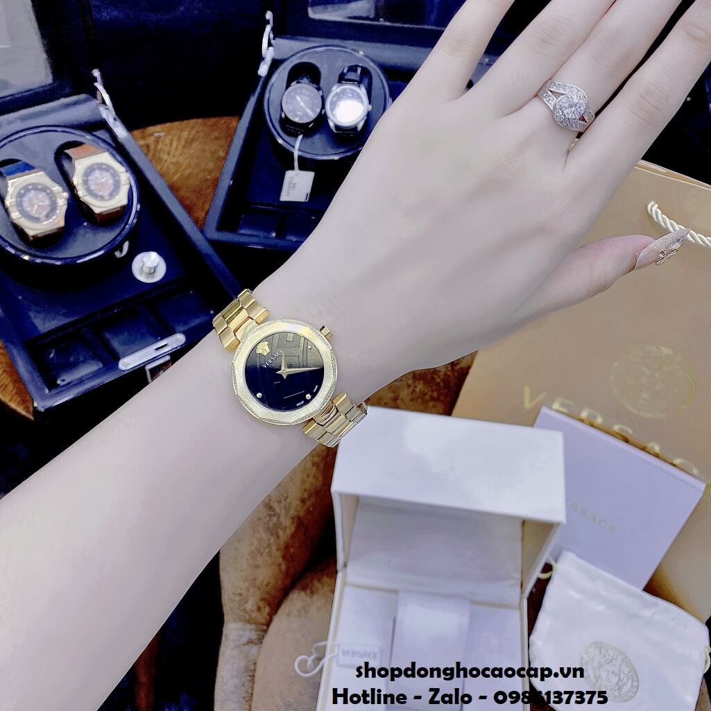 Đồng Hồ Nữ Versace Idyia Máy Thụy Sỹ Dây Kim Loại Vàng Mặt Đen 35mm