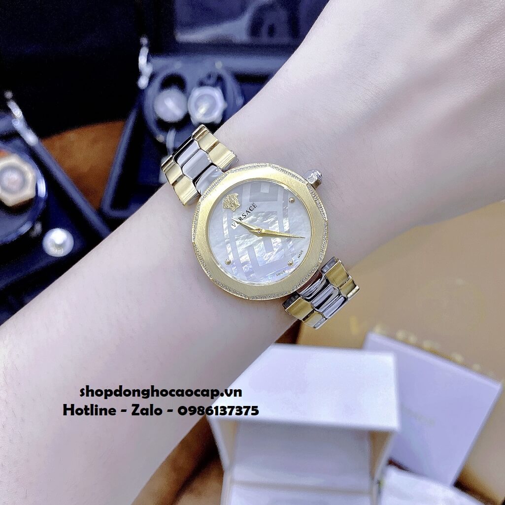 Đồng Hồ Nữ Versace Idyia Máy Thụy Sỹ Dây Kim Loại Demi Vàng Mặt Trắng 35mm