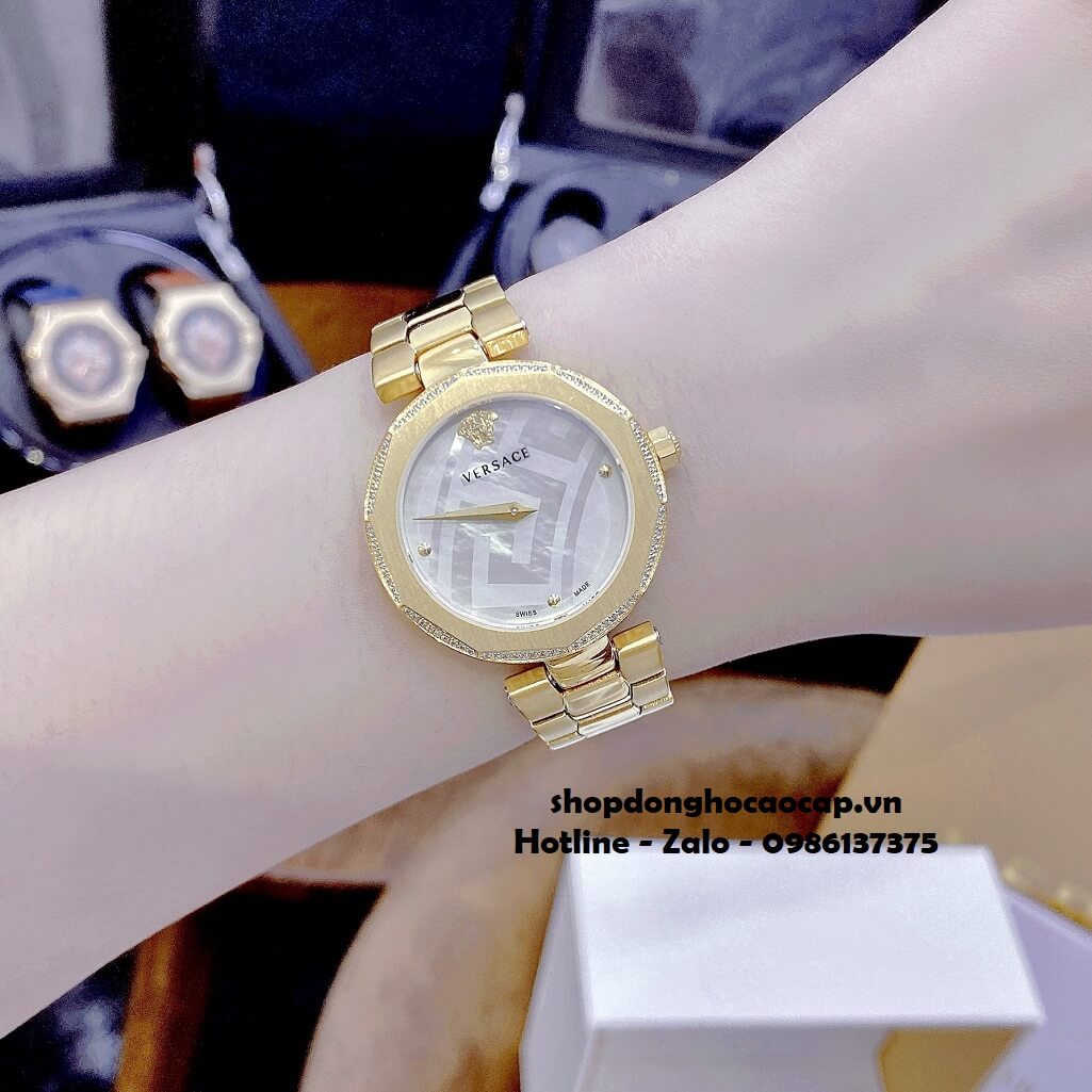 Đồng Hồ Nữ Versace Idyia Máy Thụy Sỹ Dây Kim Loại Vàng Mặt Trắng 35mm