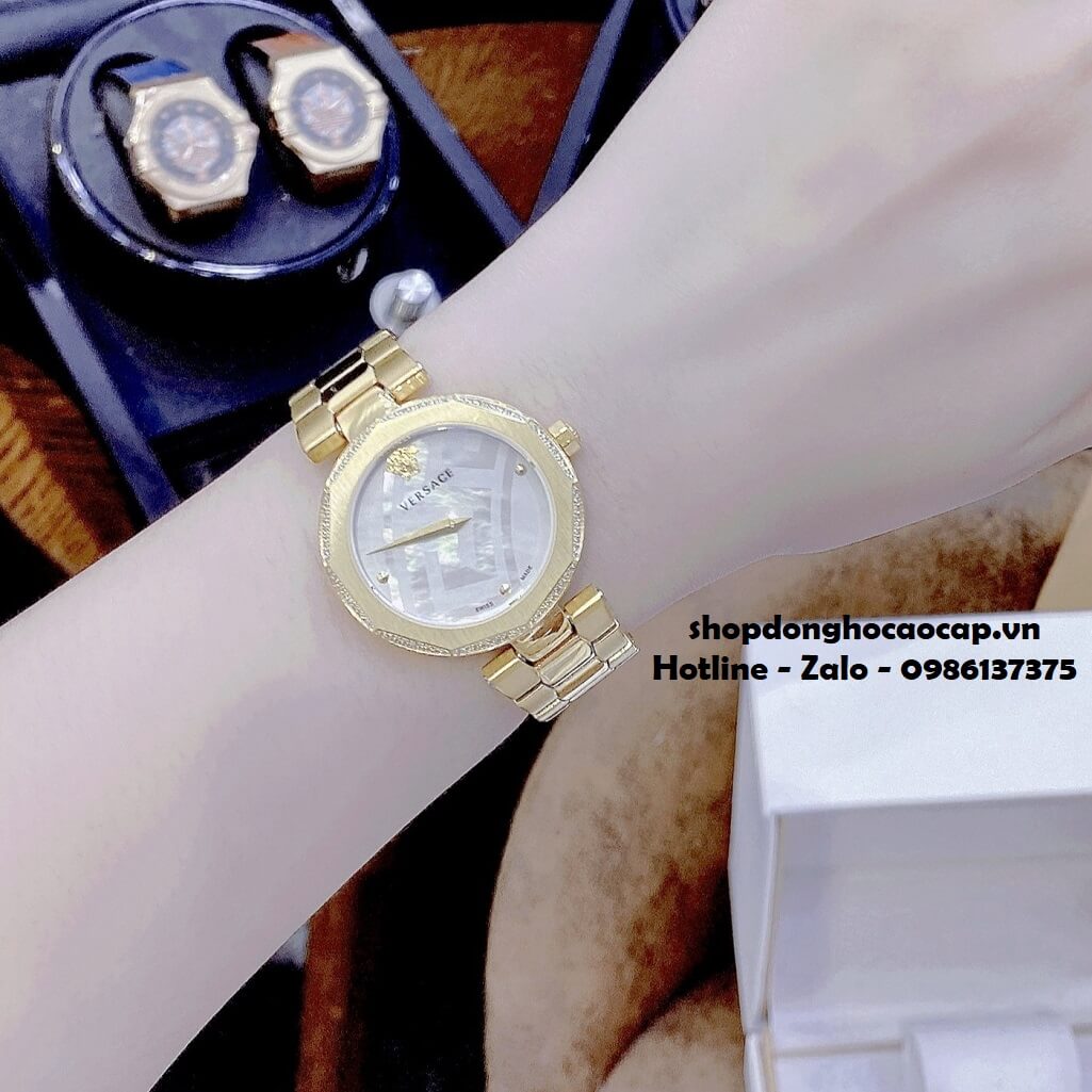 Đồng Hồ Nữ Versace Idyia Máy Thụy Sỹ Dây Kim Loại Vàng Mặt Trắng 35mm