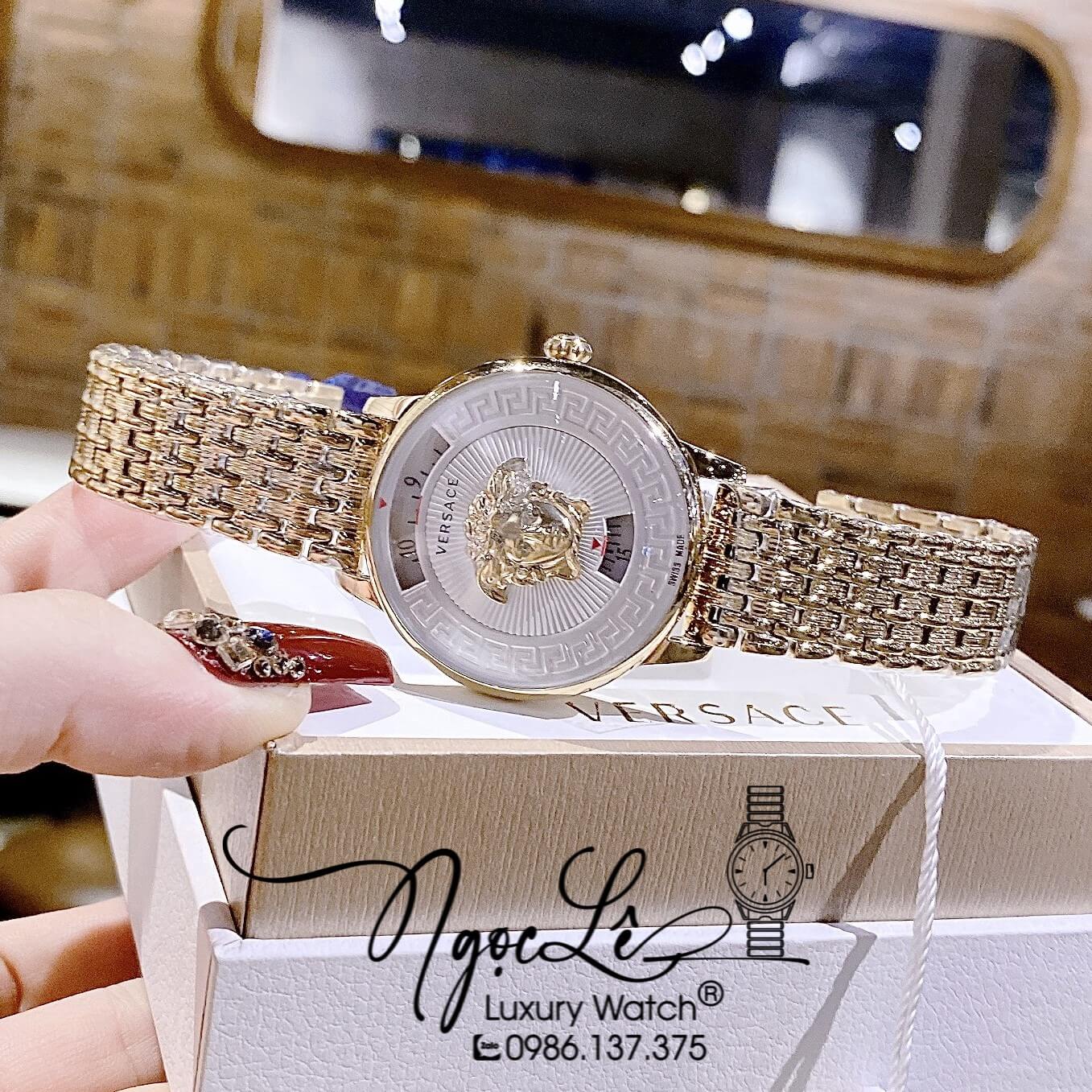 Đồng Hồ Nữ Versace Medusa Icon Dây Kim Loại Vàng Mặt Trắng Size 38mm