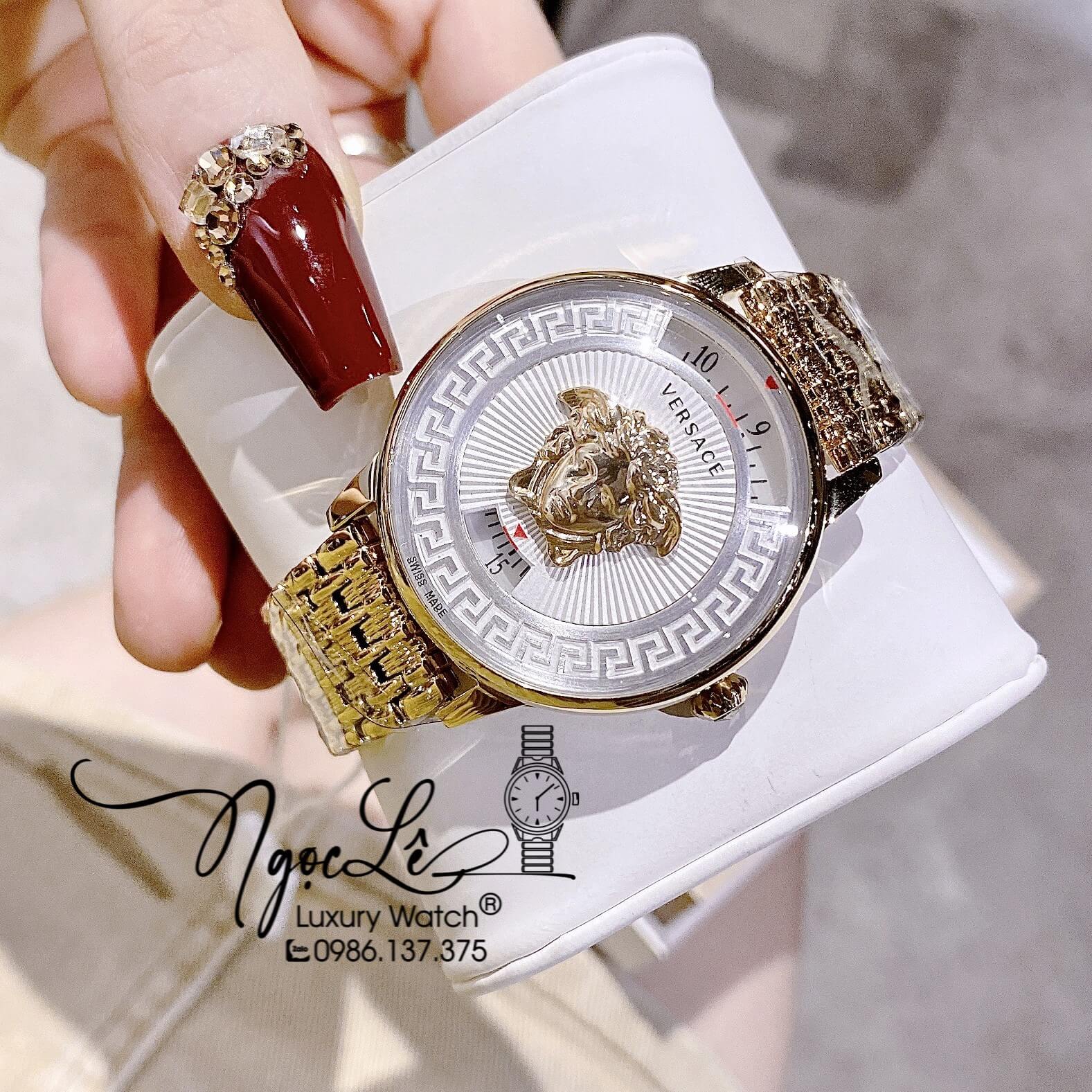 Đồng Hồ Nữ Versace Medusa Icon Dây Kim Loại Vàng Mặt Trắng Size 38mm