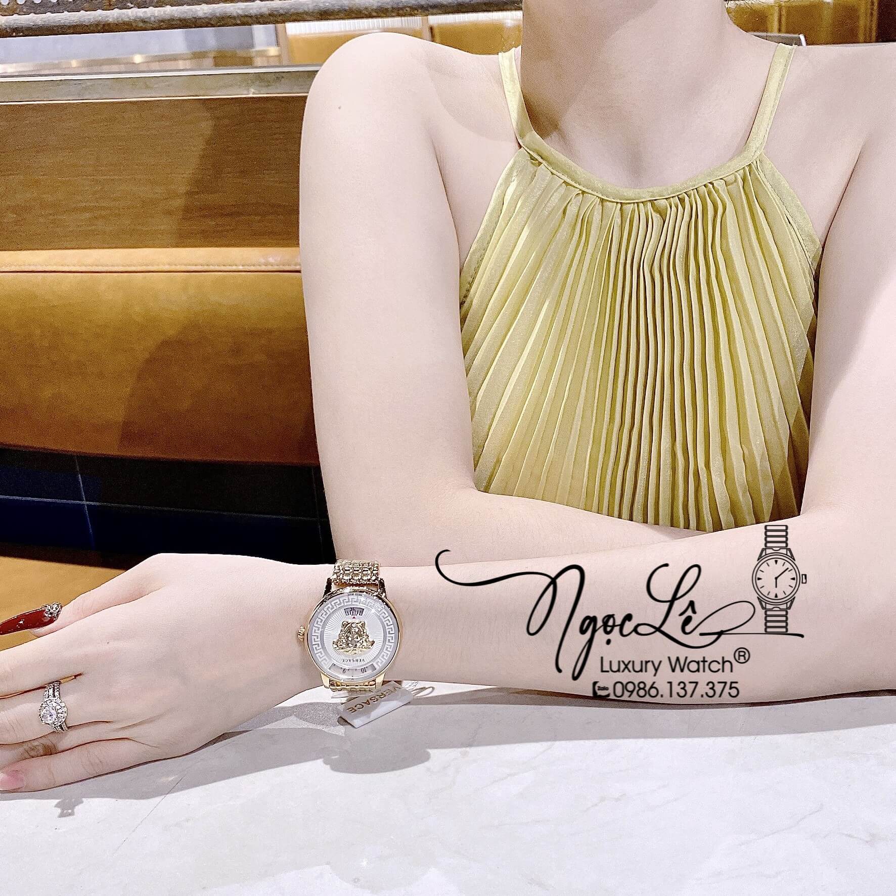 Đồng Hồ Nữ Versace Medusa Icon Dây Kim Loại Vàng Mặt Trắng Size 38mm