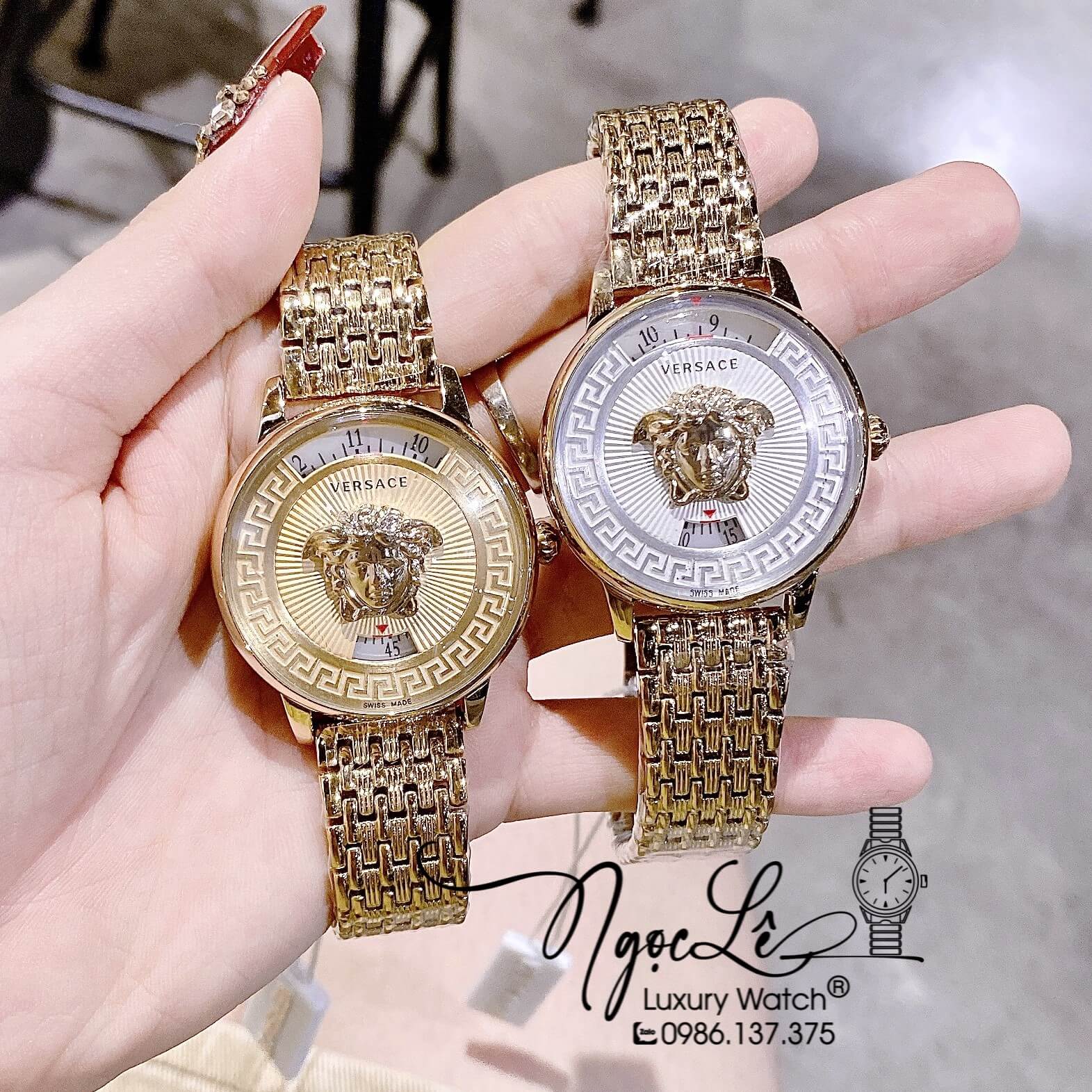 Đồng Hồ Nữ Versace Medusa Icon Dây Kim Loại Vàng Mặt Trắng Size 38mm