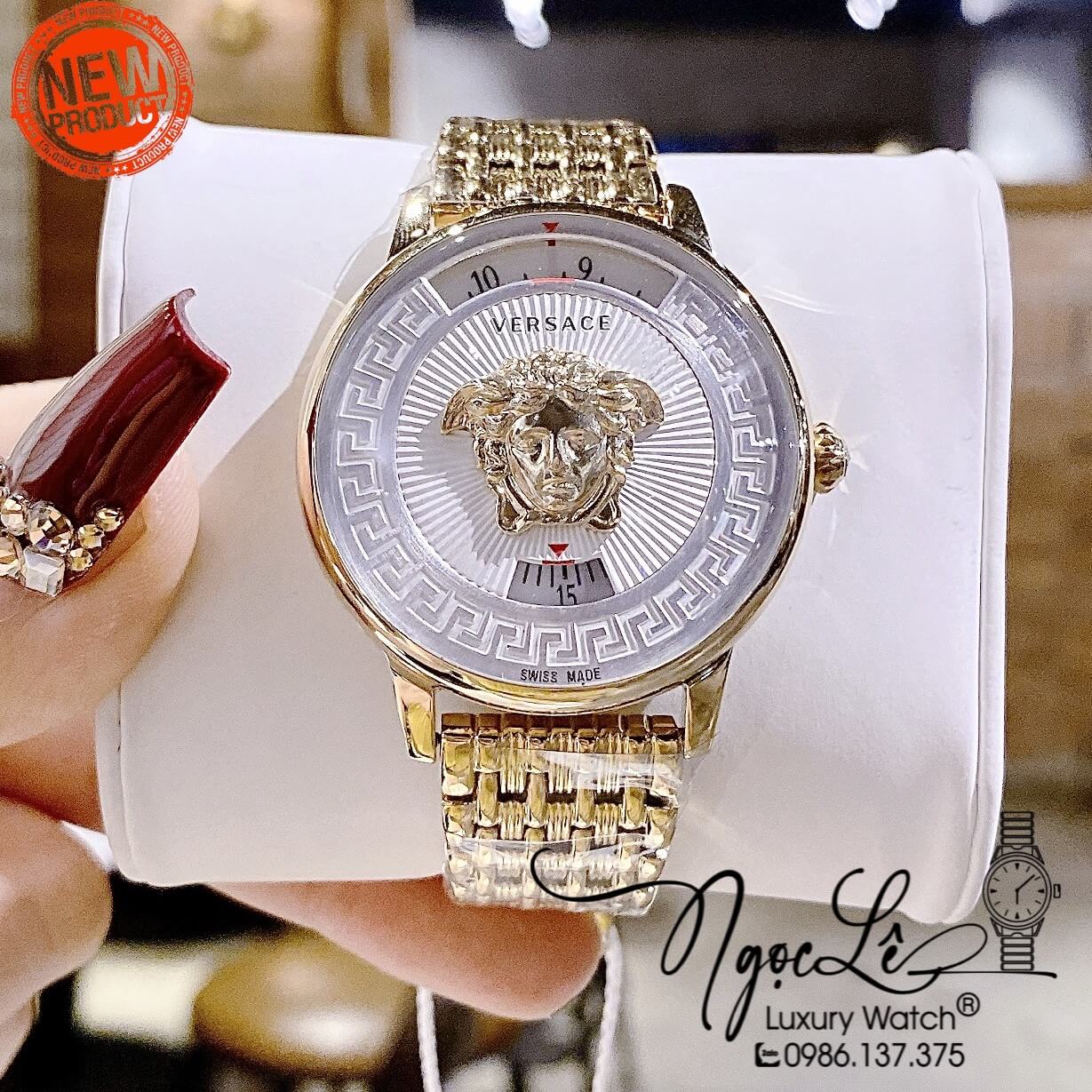 Đồng Hồ Nữ Versace Medusa Icon Dây Kim Loại Vàng Mặt Trắng Size 38mm