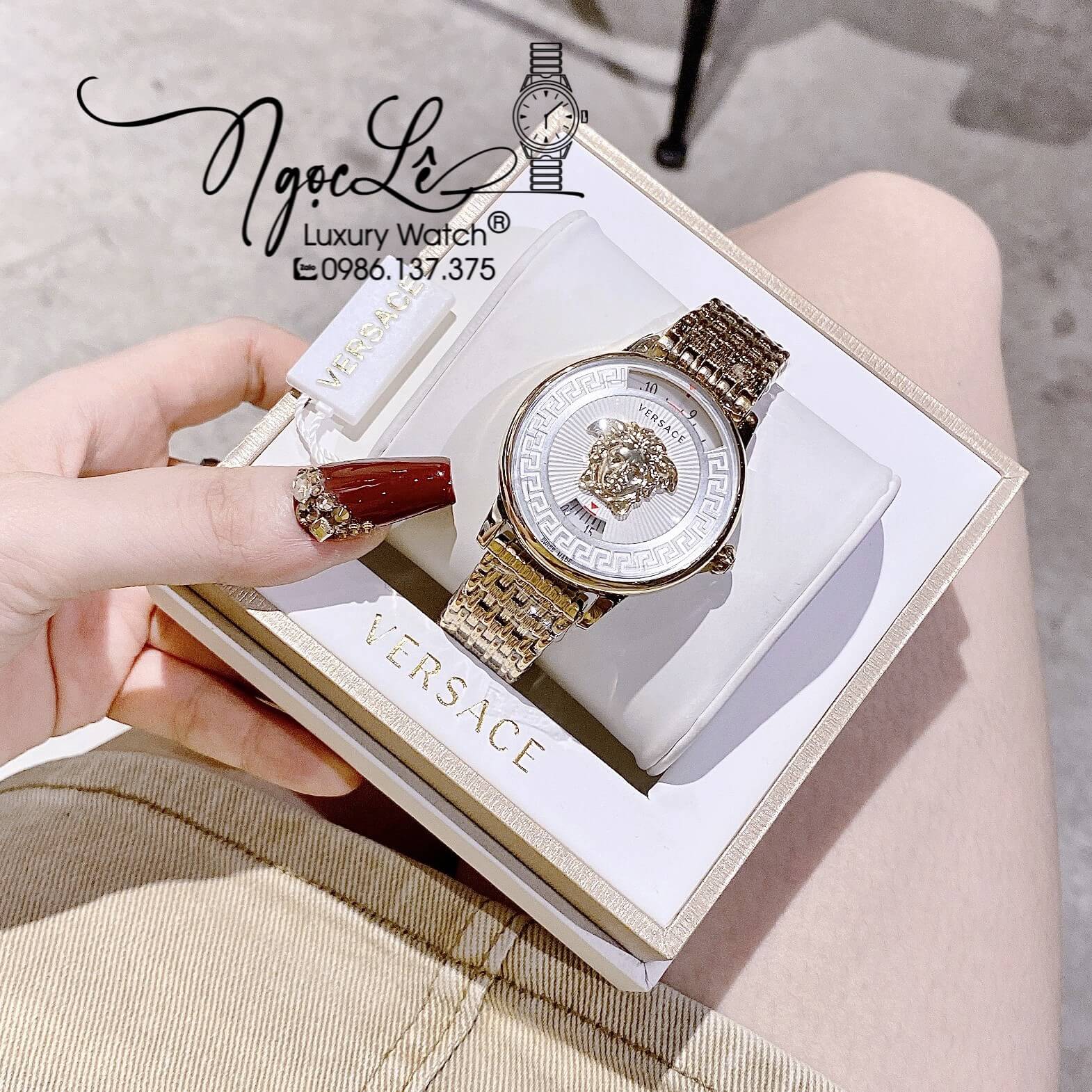 Đồng Hồ Nữ Versace Medusa Icon Dây Kim Loại Vàng Mặt Trắng Size 38mm