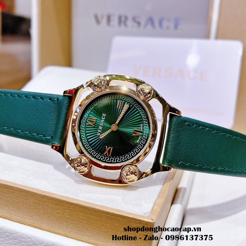 Đồng Hồ Versace Medusa Nữ Dây Da Xanh Lá 36mm Vỏ Vàng