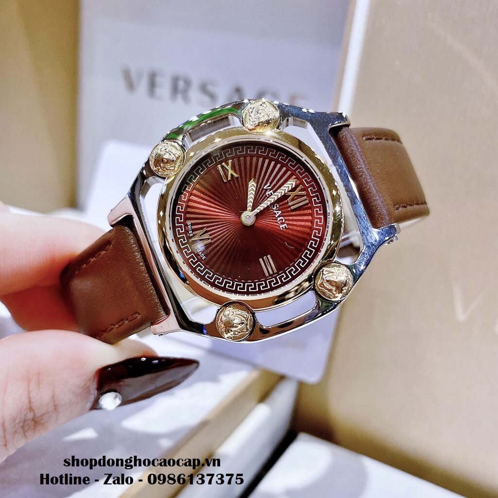 Đồng Hồ Versace Medusa Nữ Dây Da Nâu 36mm Vỏ Demi