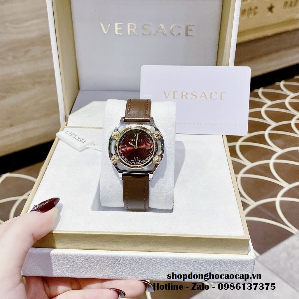 Đồng Hồ Versace Medusa Nữ Dây Da Nâu 36mm Vỏ Demi