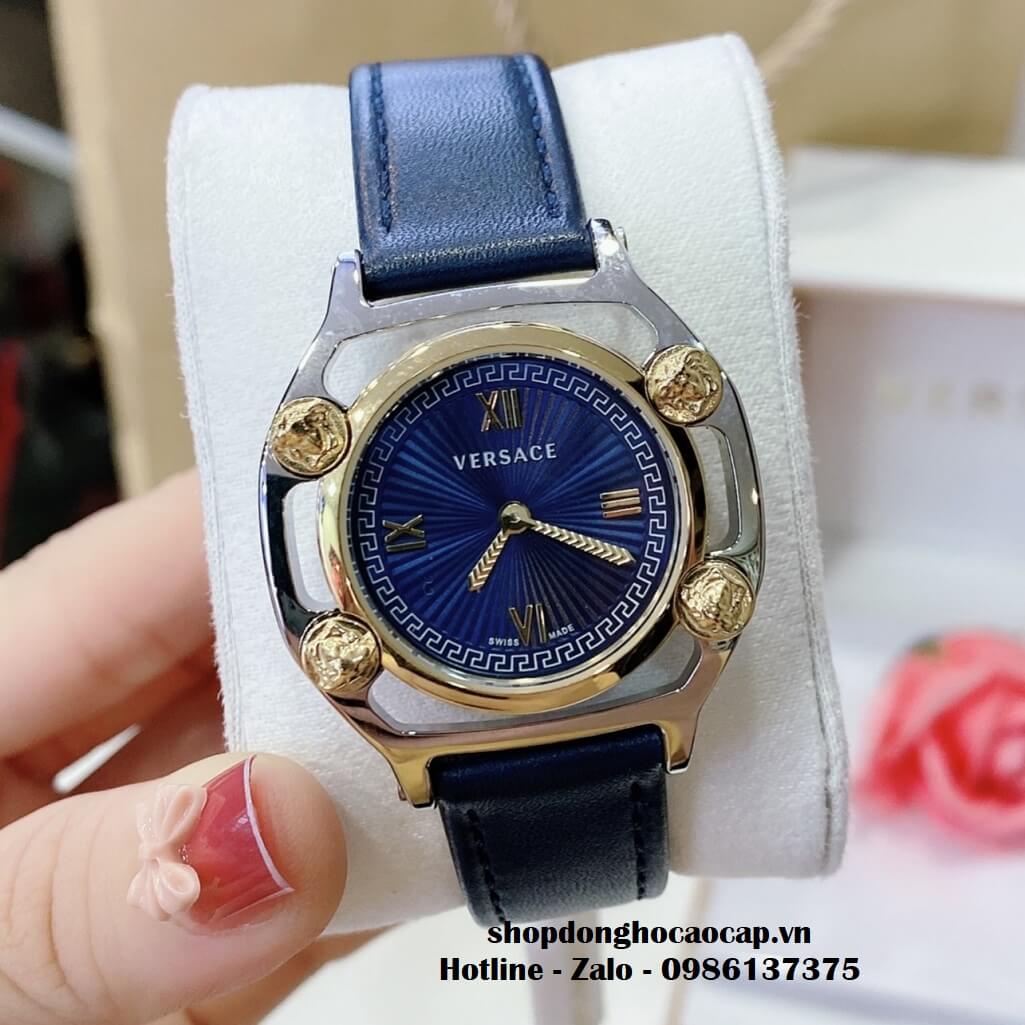 Đồng Hồ Versace Medusa Nữ Dây Da Xanh Dương 36mm Vỏ Demi