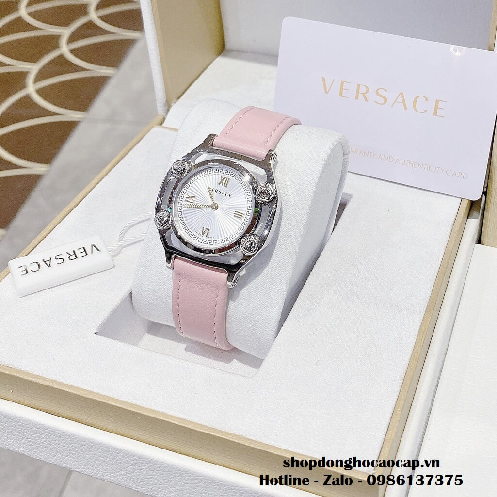 Đồng Hồ Versace Medusa Nữ Dây Da Nâu 36mm Vỏ Bạc