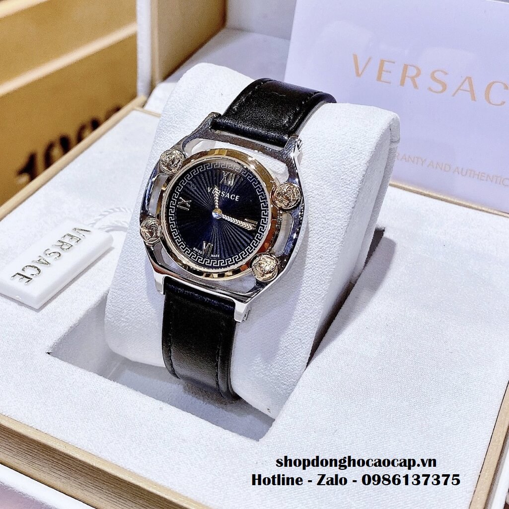 Đồng Hồ Versace Medusa Nữ Dây Da Đen 36mm Vỏ Demi