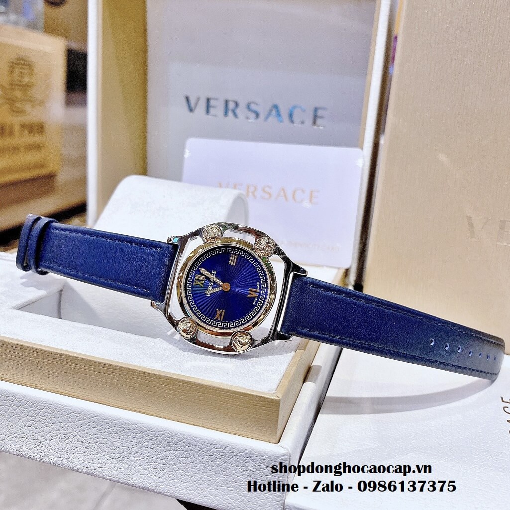 Đồng Hồ Versace Medusa Nữ Dây Da Xanh Dương 36mm Vỏ Demi