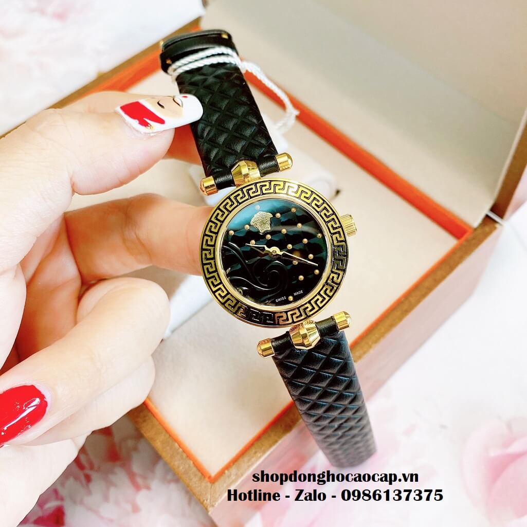 Đồng Hồ Versace Mini Vanitas Nữ Dây Da Đen 30mm