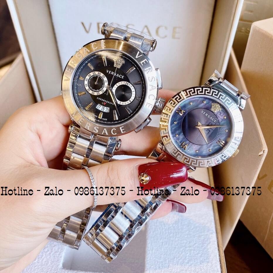 Đồng Hồ Cặp Versace Aion 44mm - Versace Daphnis 35mm - Bạc Đen