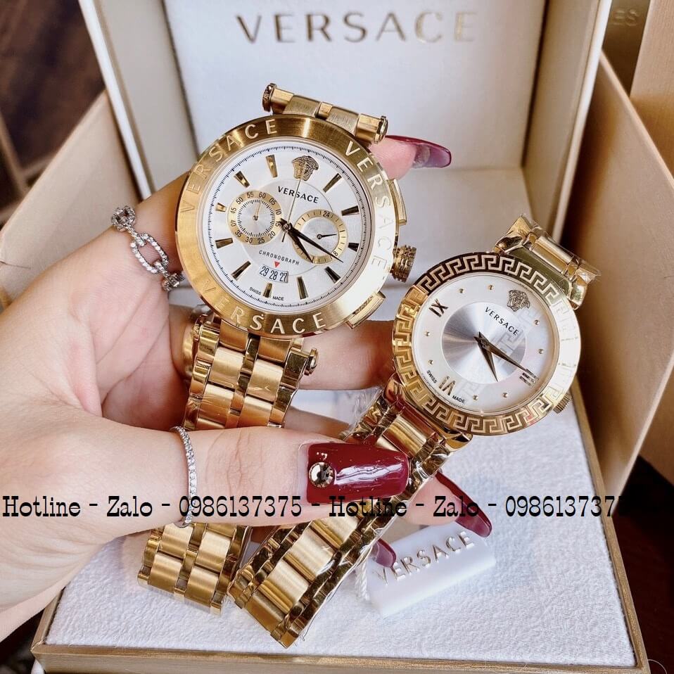 Đồng Hồ Cặp Versace Aion 44mm - Versace Daphnis 35mm - Vàng Trắng