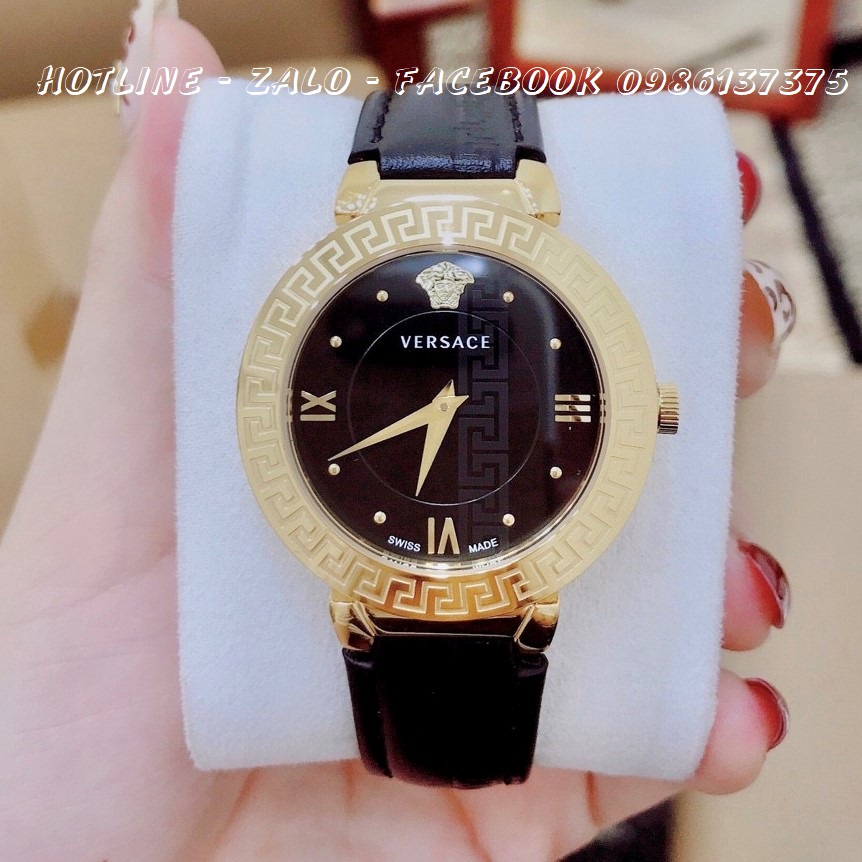 Đồng Hồ Versace Daphnis Nữ Dây Da Đen 35mm (Vỏ Vàng)