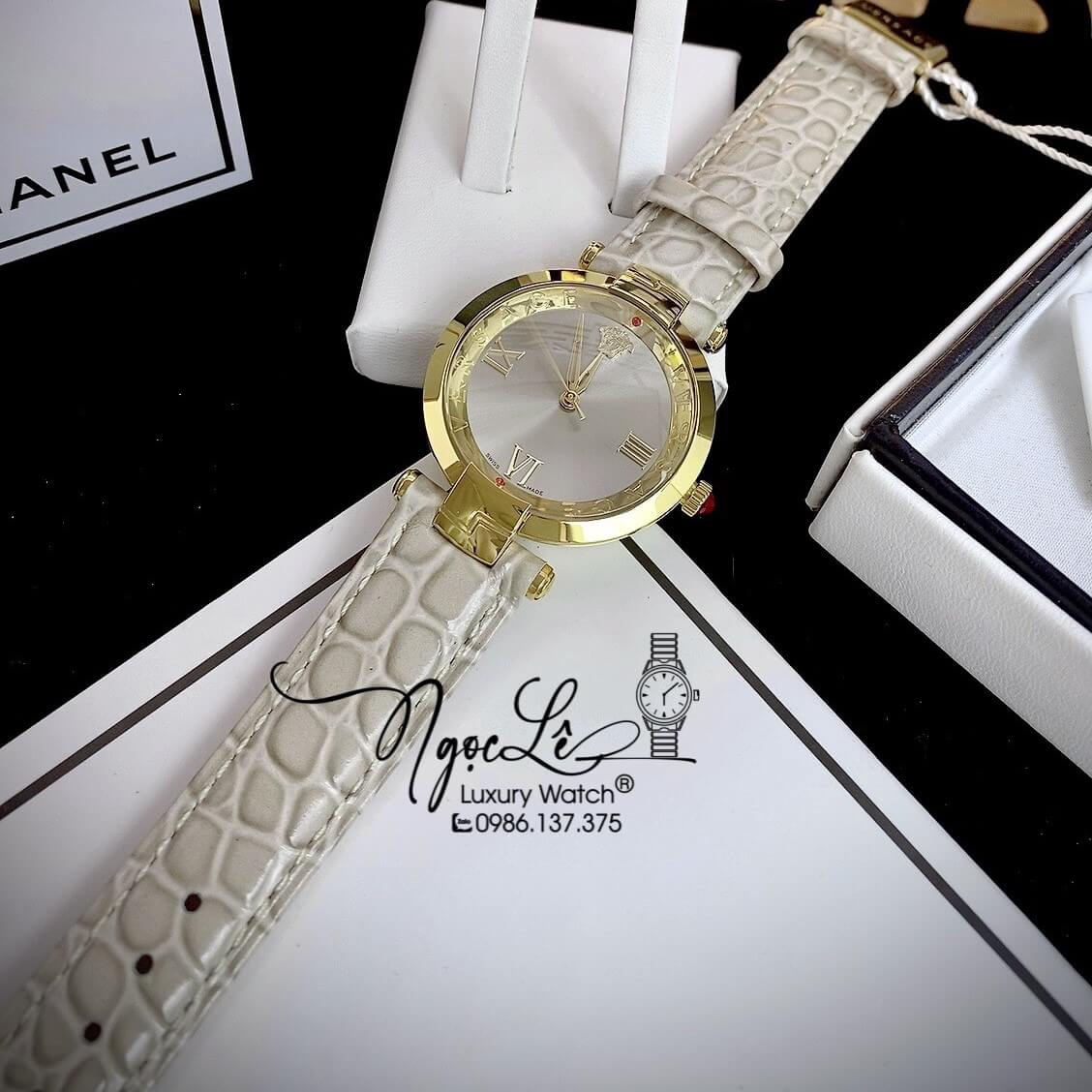 Đồng Hồ Nữ Versace Revive Dây Da Nude Mặt Xám Size 35mm Máy Thụy Sỹ