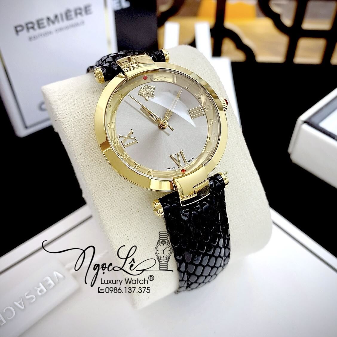 Đồng Hồ Nữ Versace Revive Dây Da Đen Mặt Xám Size 35mm Máy Thụy Sỹ