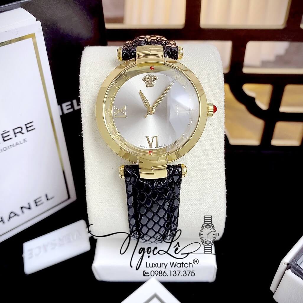 Đồng Hồ Nữ Versace Revive Dây Da Đen Mặt Xám Size 35mm Máy Thụy Sỹ