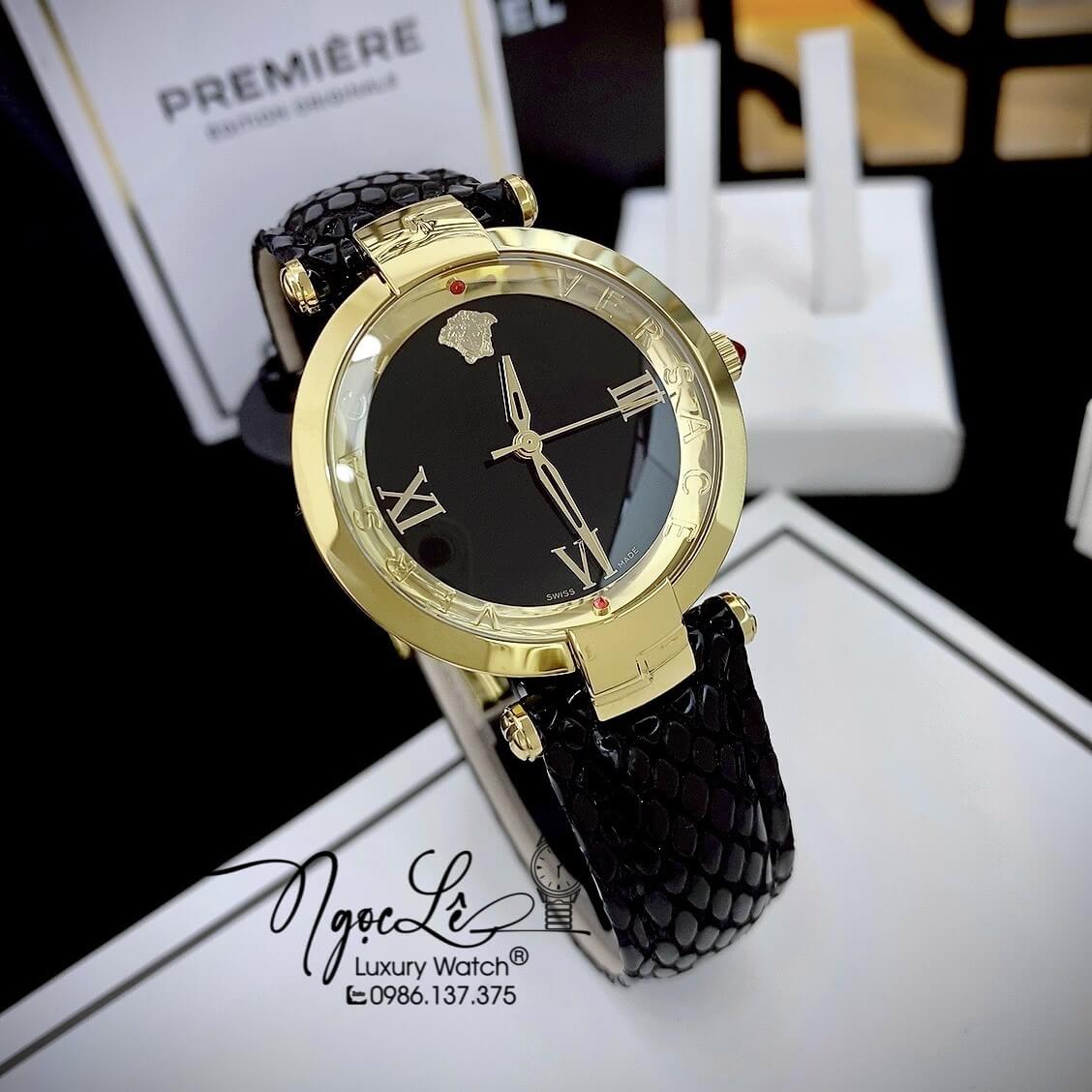 Đồng Hồ Nữ Versace Revive Dây Da Đen Mặt Đen Size 35mm Máy Thụy Sỹ