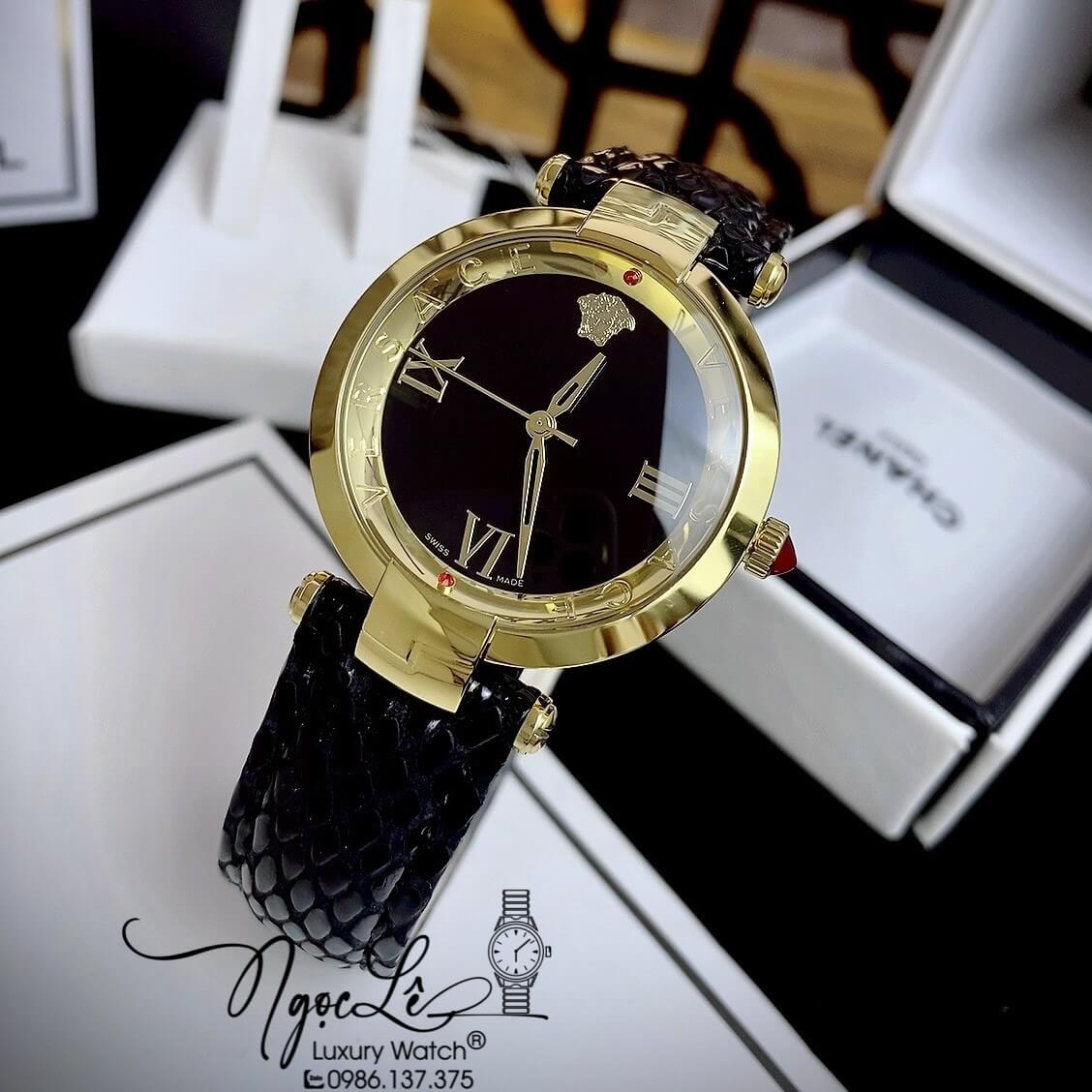 Đồng Hồ Nữ Versace Revive Dây Da Đen Mặt Đen Size 35mm Máy Thụy Sỹ