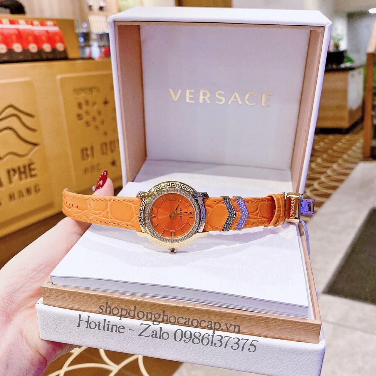 Đồng Hồ Versace Nữ DV-25 Siêu Cấp Dây Da Cam Đính Đá 36mm