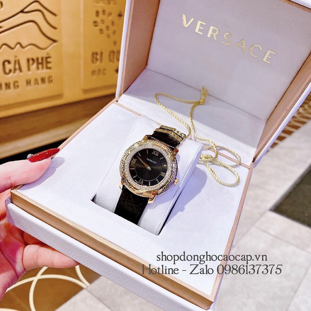 Đồng Hồ Versace Nữ DV-25 Siêu Cấp Dây Da Đen Đính Đá 36mm