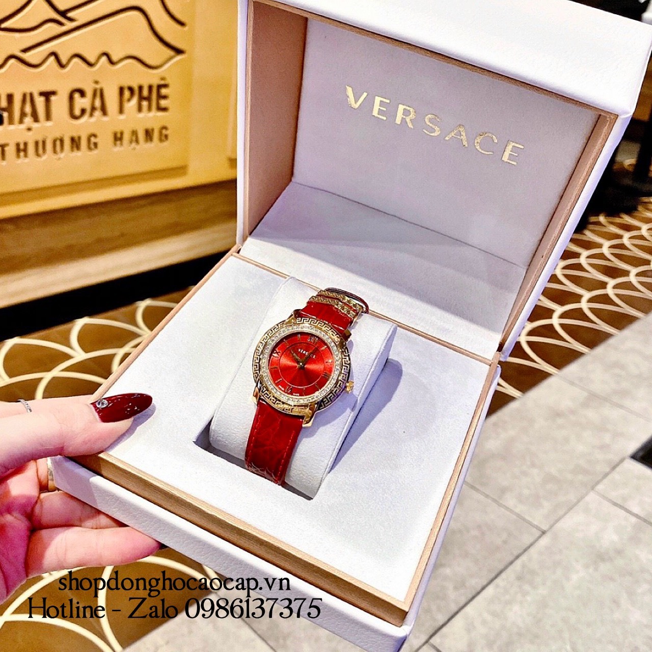 Đồng Hồ Versace Nữ DV-25 Siêu Cấp Dây Da Đỏ Đính Đá 36mm