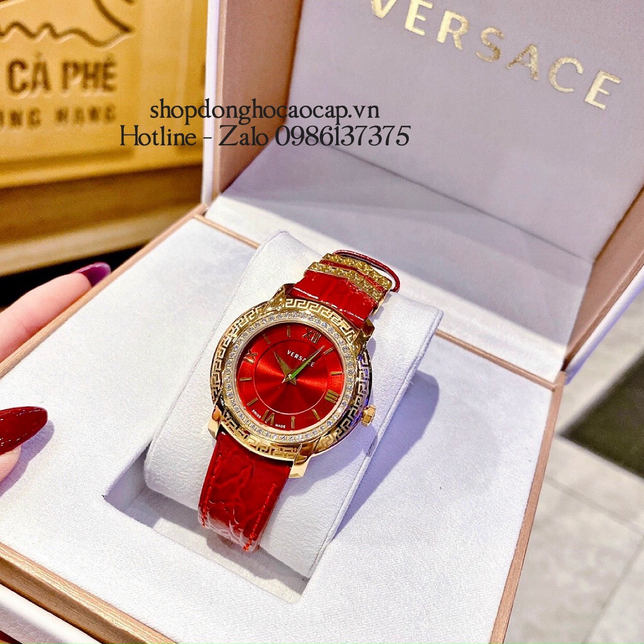 Đồng Hồ Versace Nữ DV-25 Siêu Cấp Dây Da Đỏ Đính Đá 36mm