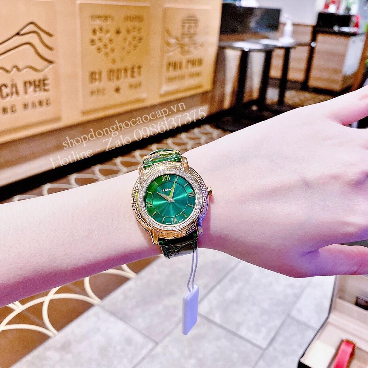 Đồng Hồ Versace Nữ DV25 Siêu Cấp Dây Da Xanh Lá Đính Đá 36mm