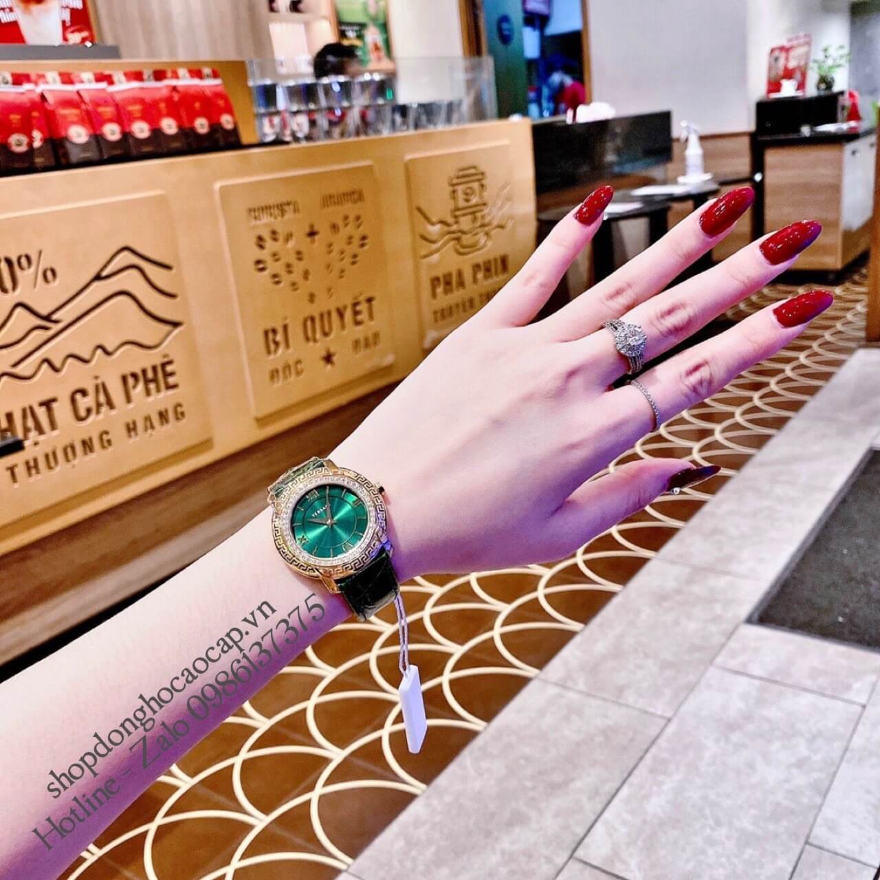 Đồng Hồ Versace Nữ DV25 Siêu Cấp Dây Da Xanh Lá Đính Đá 36mm